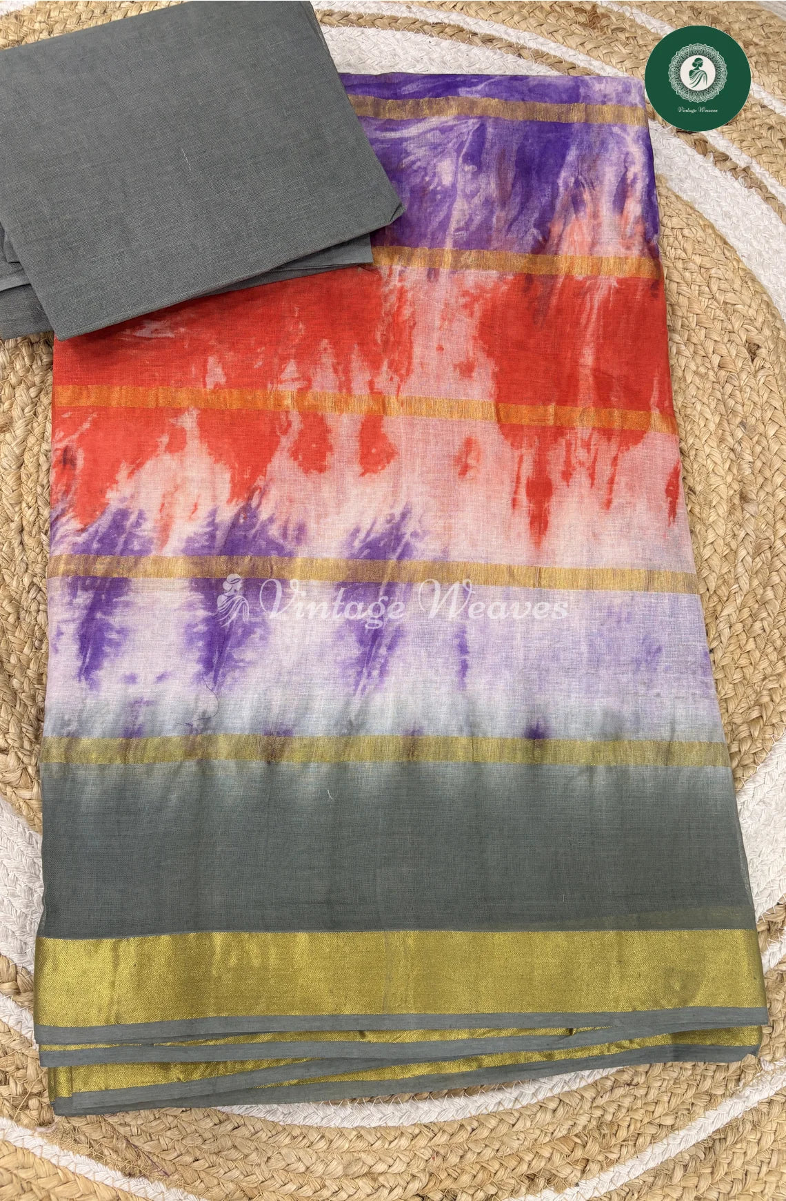 Daily Wear Cotton Saree OrangewithGrey