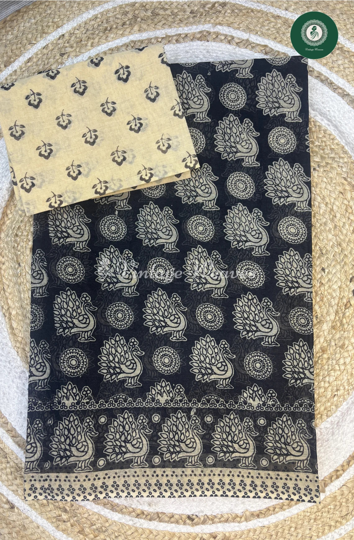 Daily Wear Cotton Saree Peacock-Black