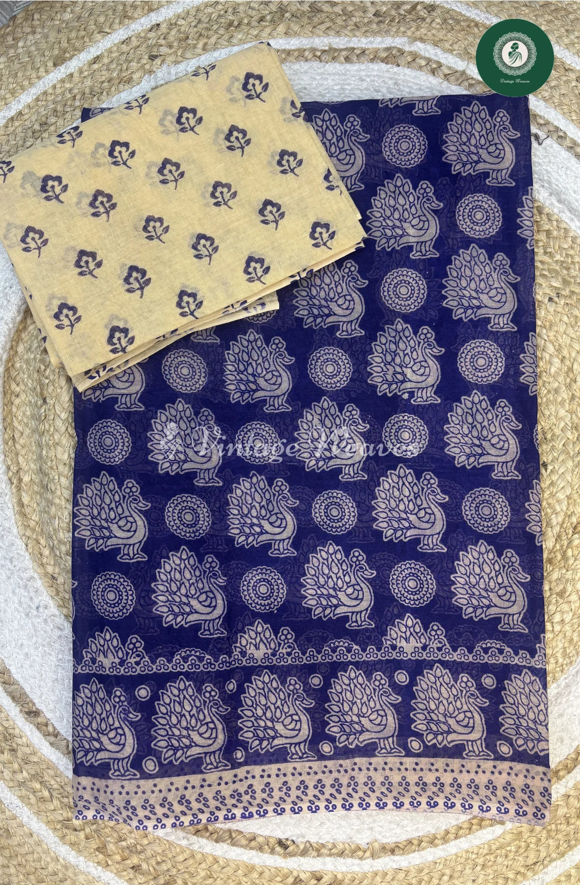 Daily Wear Cotton Saree Peacock -Blue