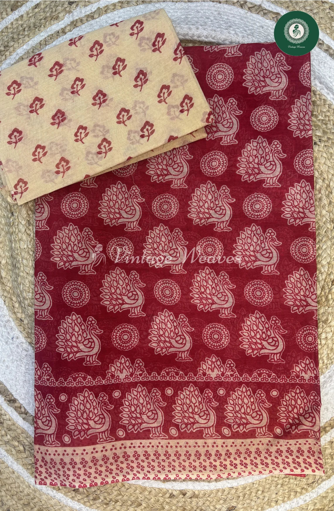 Daily Wear Cotton Saree Peacock-Red