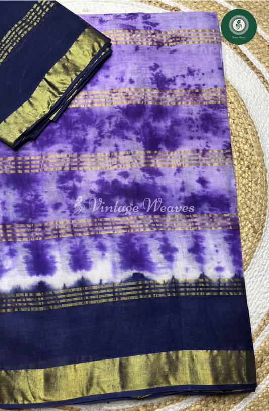 Daily Wear Cotton Saree Shibori-Blue
