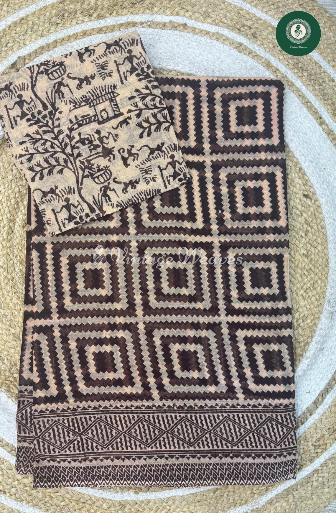 Daily Wear Cotton Saree SquarePrint-Black