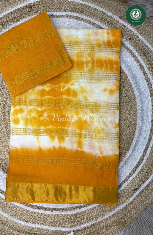 Daily Wear Cotton Saree Stripes-White With Yellow