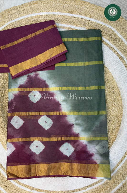 Daily Wear Cotton Saree TriangleContrast-GreywithPurple