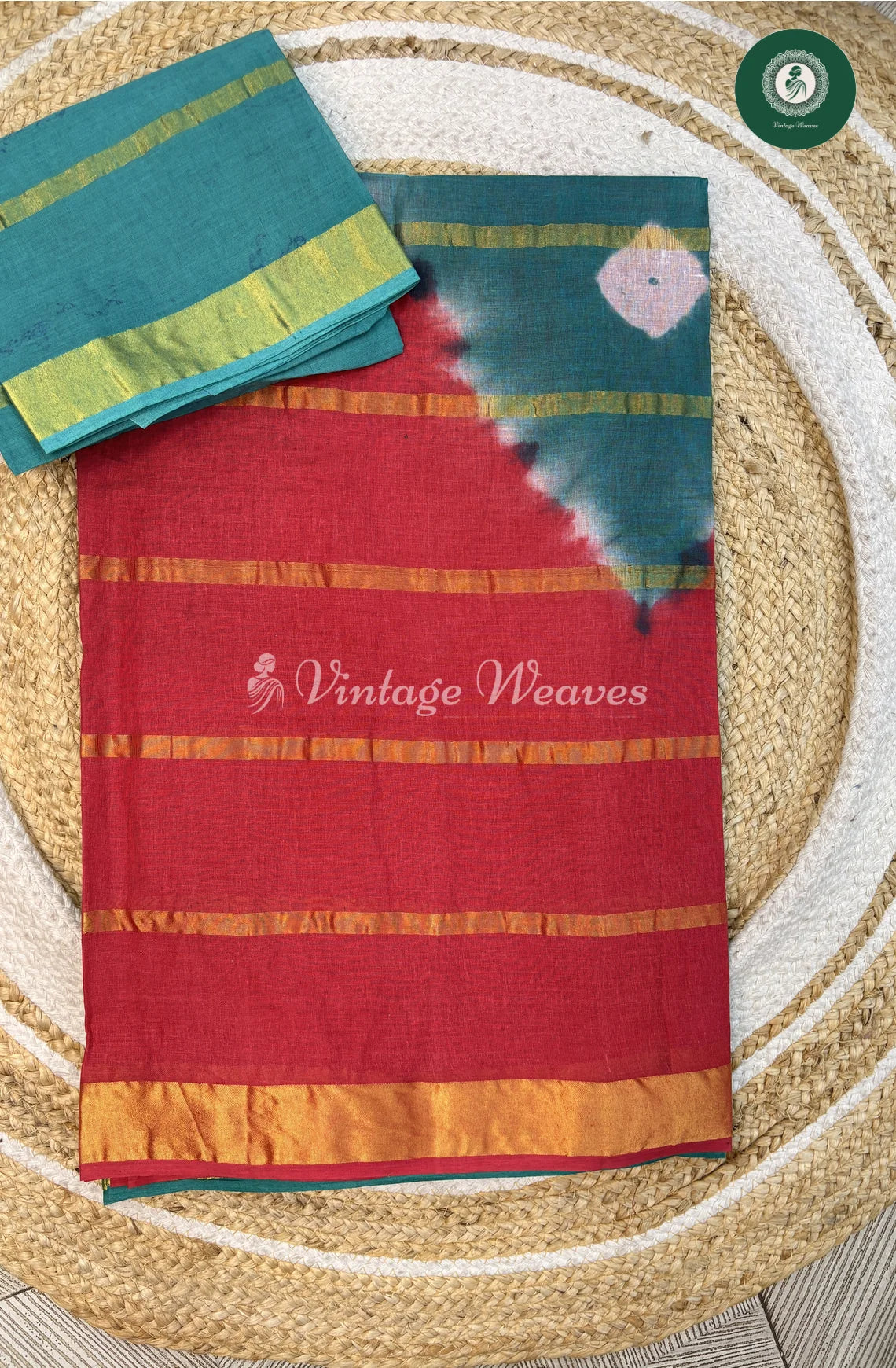 Daily Wear Cotton Saree Triangle Design-RamaGreen with Pink