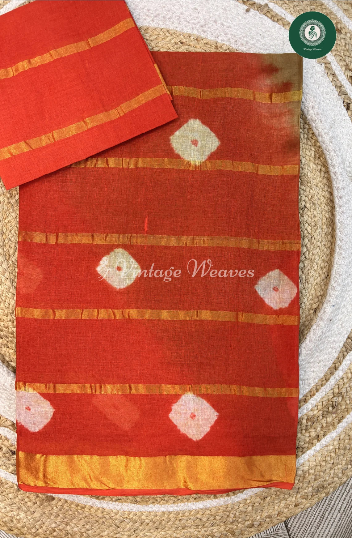 Daily Wear Cotton Saree Triangle Design-Skin With Orange
