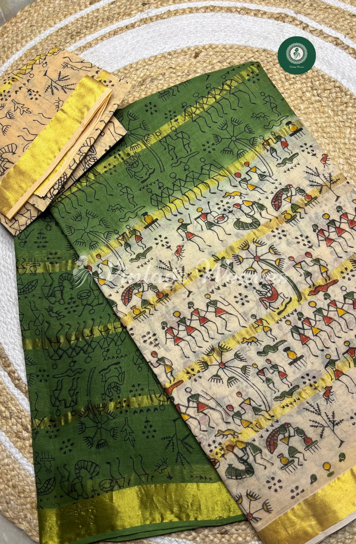 Daily Wear Cotton Saree with Kalamkari Border-LightGreen