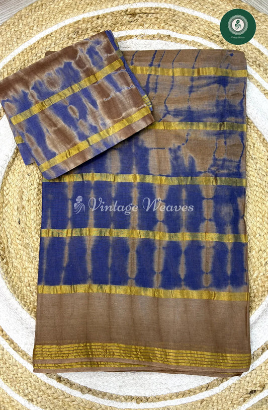 Daily Wear Cotton Shibori-Blue With Grey