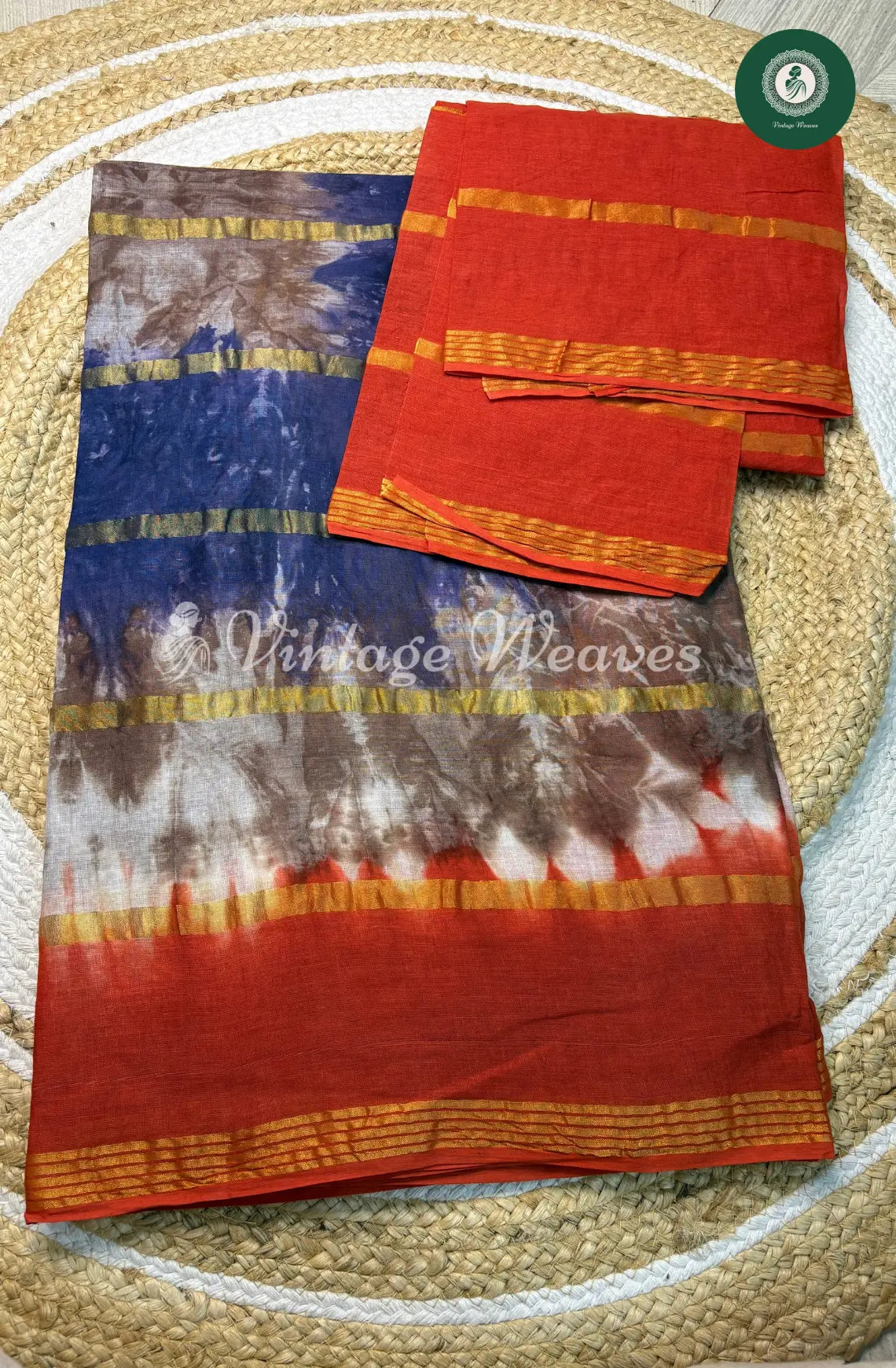 Daily Wear Cotton Tie and Dye-Blue with Red