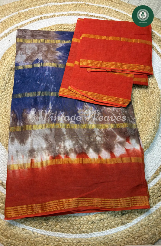 Daily Wear Cotton Tie and Dye-Blue with Red