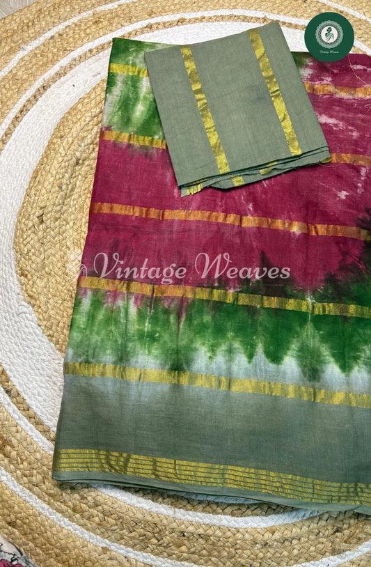 Daily Wear Cotton Tie and Dye-Pink with Green