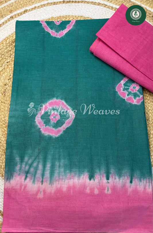 Daily Wear Cotton Tie and Dye diamond design-Green and pink
