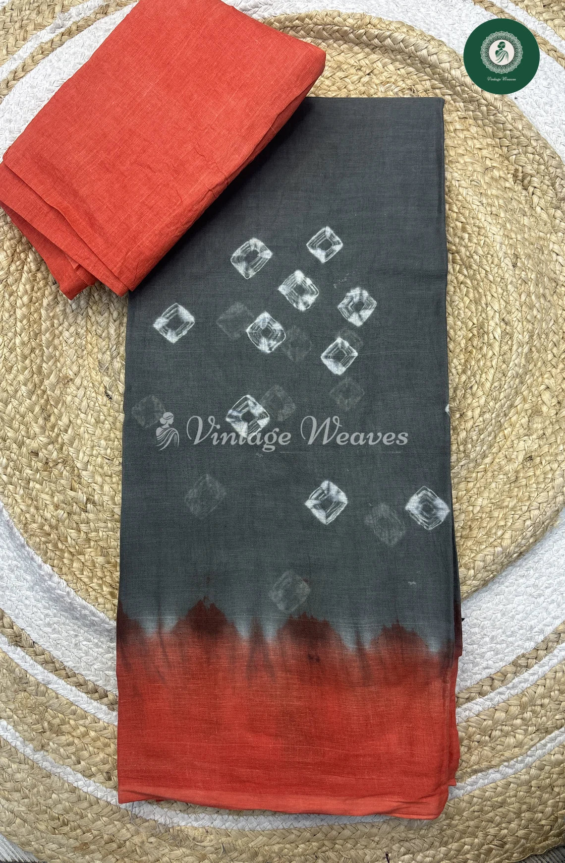 Daily Wear Cottton Saree--GreywithOrange