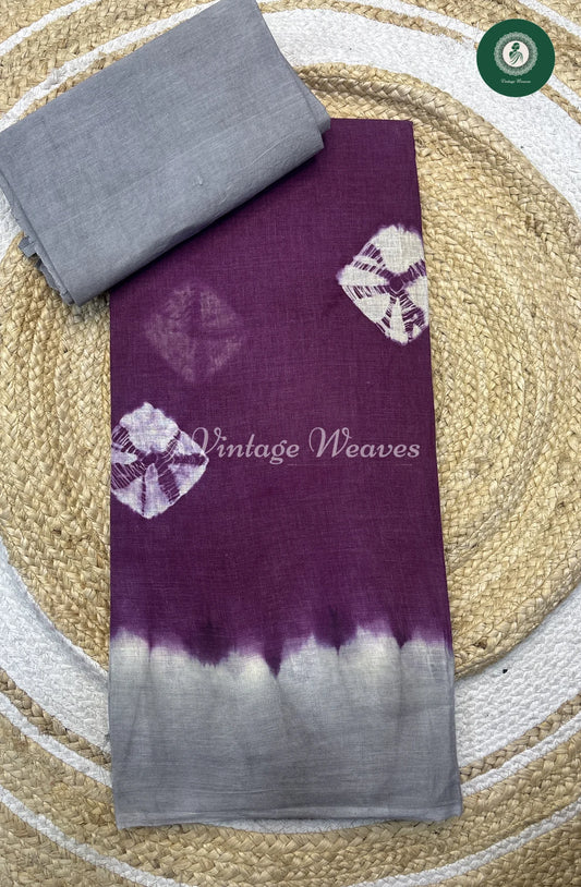 Daily Wear Cottton Saree--PurplewithGrey