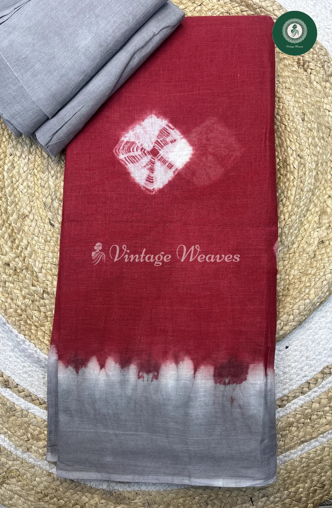 Daily Wear Cottton Saree--RedwithGrey