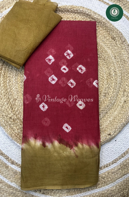 Daily Wear Cottton Saree--RedwithSandel