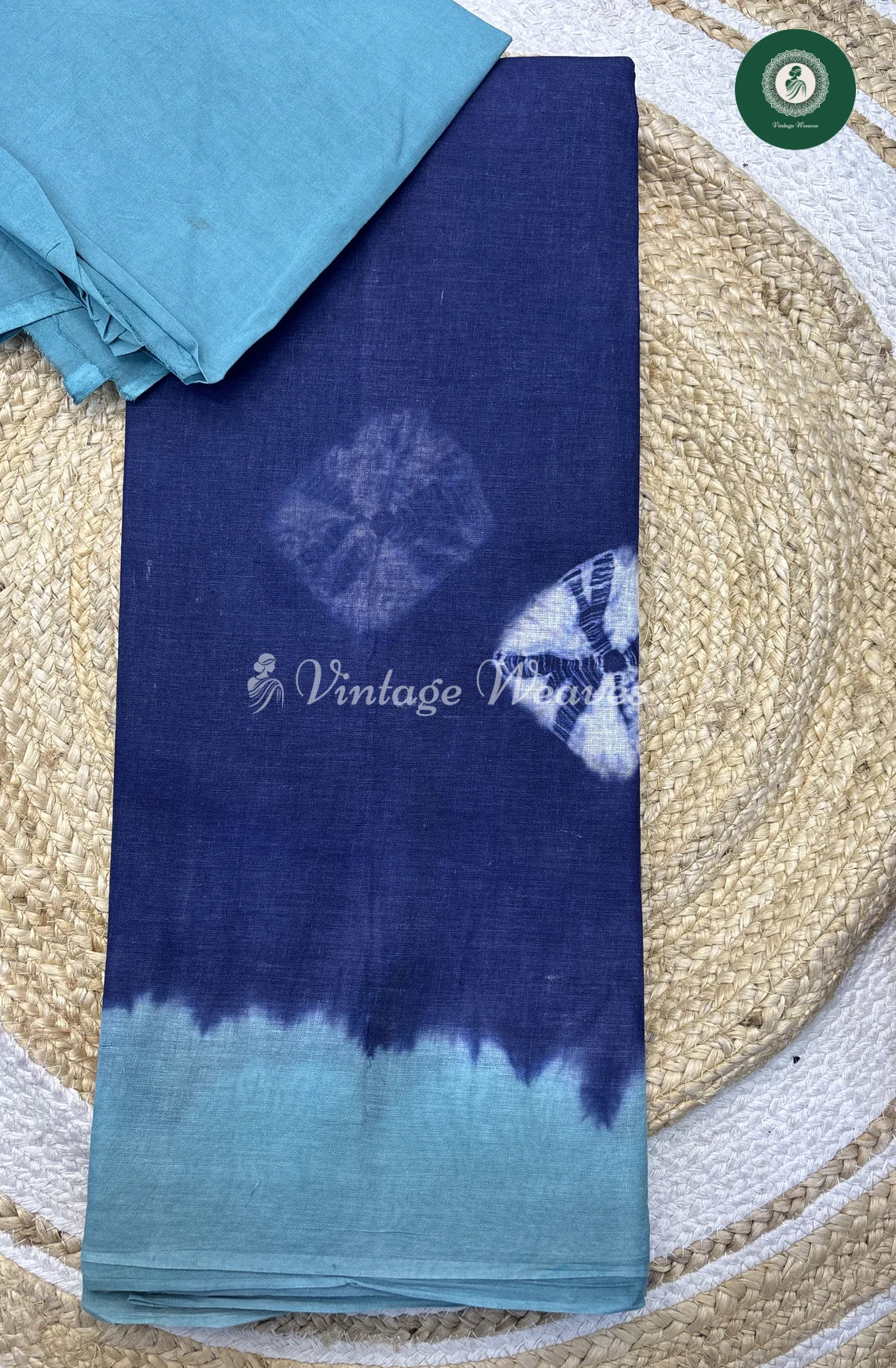 Daily Wear Cottton Saree-Bluewithlightblue