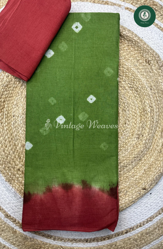 Daily Wear Cottton Saree-Shibori-Green