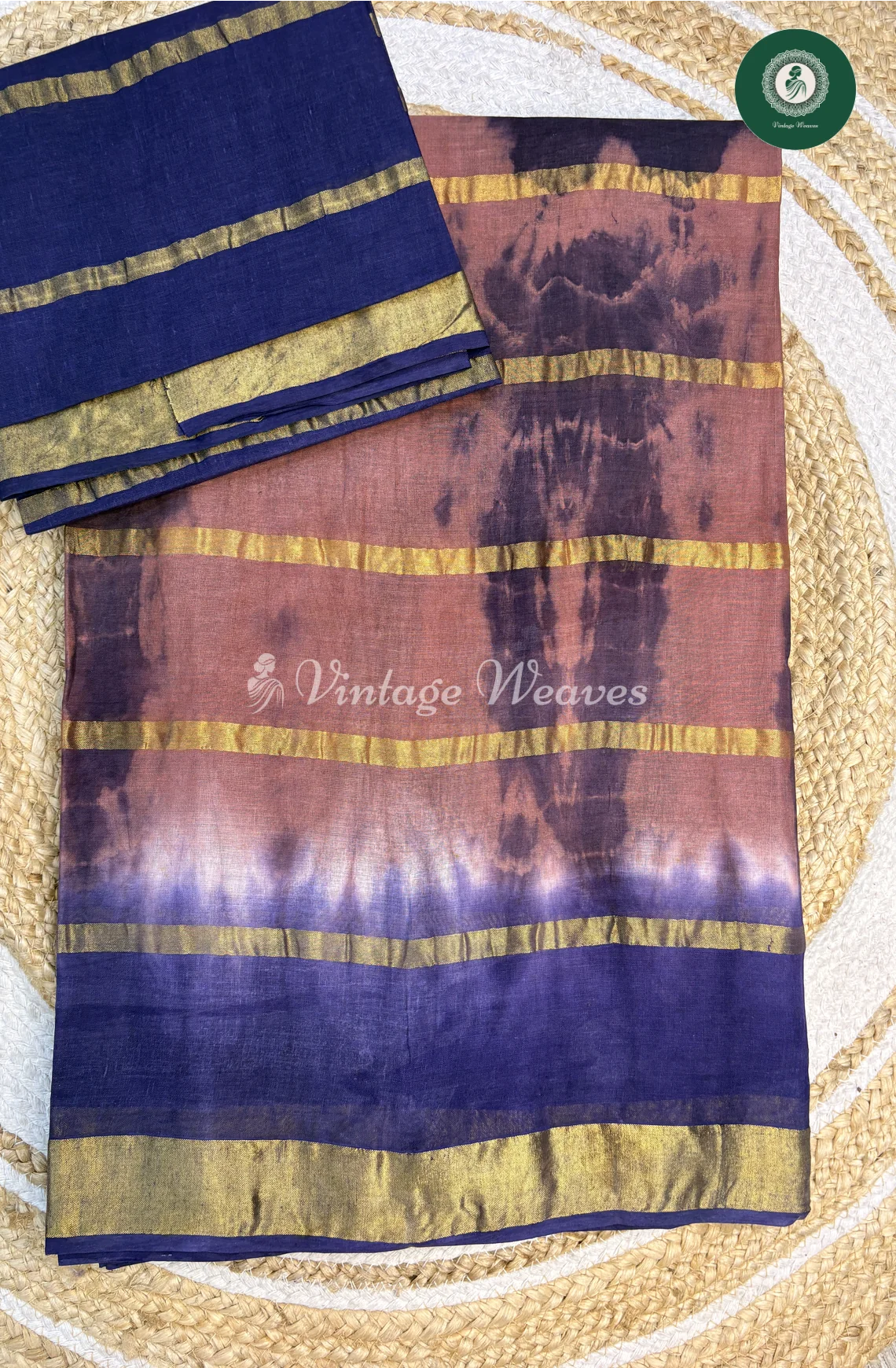 Daily Wear cotton Saree Shibori-Purplewithblue