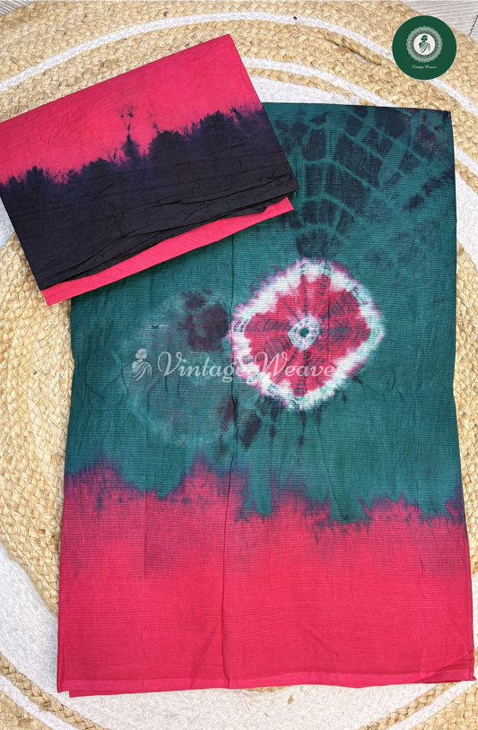 Kota cotton Saree Shibori-Ramagreenwithpink