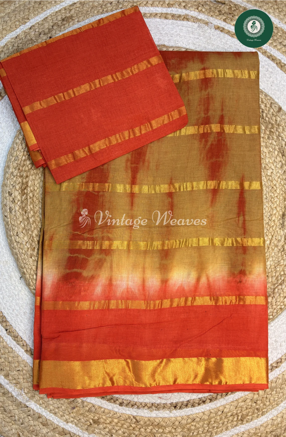 Daily Wear cotton Saree Shibori-Yellowwithorange