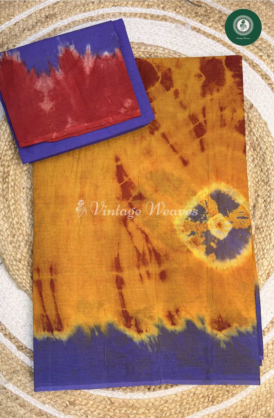 Kota cotton Saree Shibori-orangewithlavender