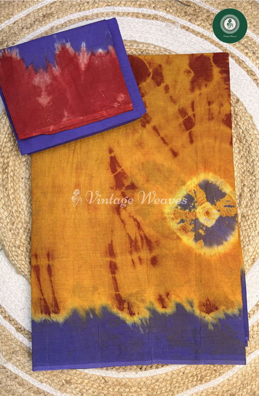 Kota cotton Saree Shibori-orangewithlavender