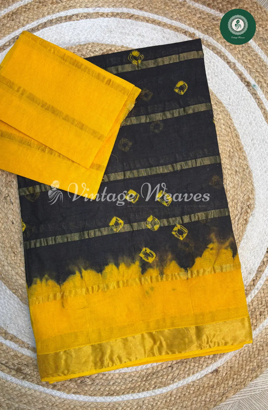 Dailywear Cotton Allover Bandhini Saree-Blue with Yellow