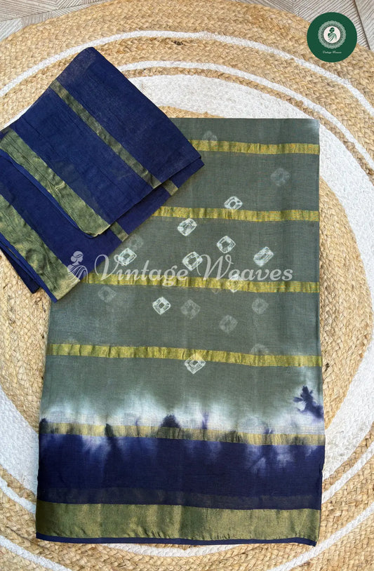Dailywear Cotton Allover Bandhini print Saree-Grey with Blue
