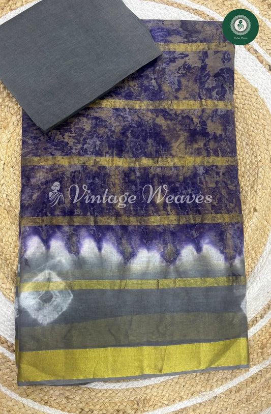 Dailywear Cotton Saree-Blue with Grey1