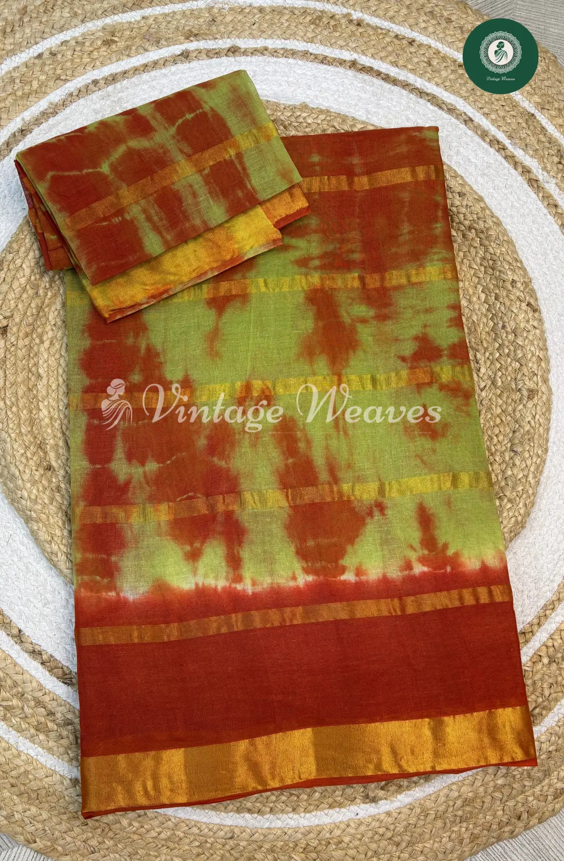 Dailywear Cotton Saree-Green with Brown