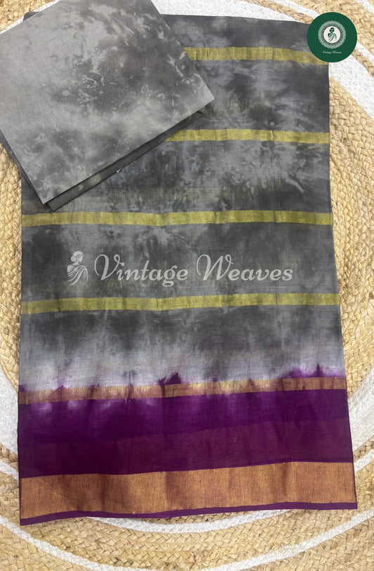 Dailywear Cotton Saree-Grey with Wine