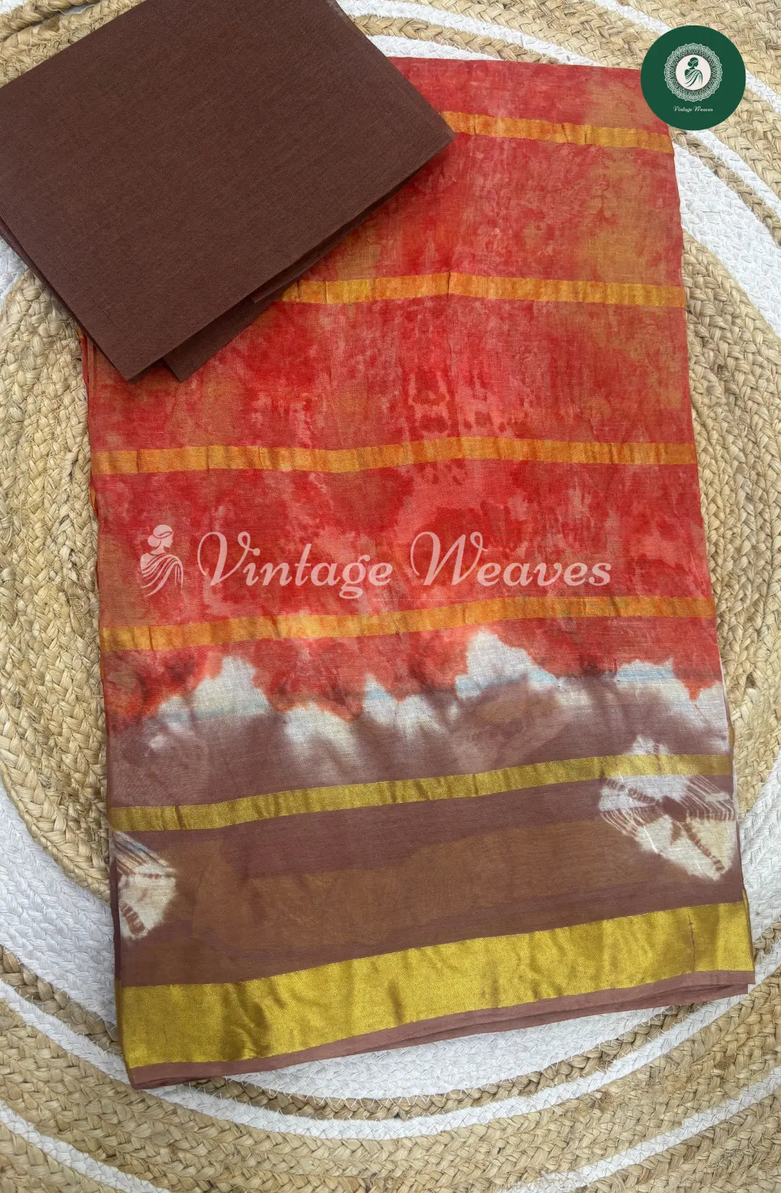 Dailywear Cotton Saree-Orange with Brown