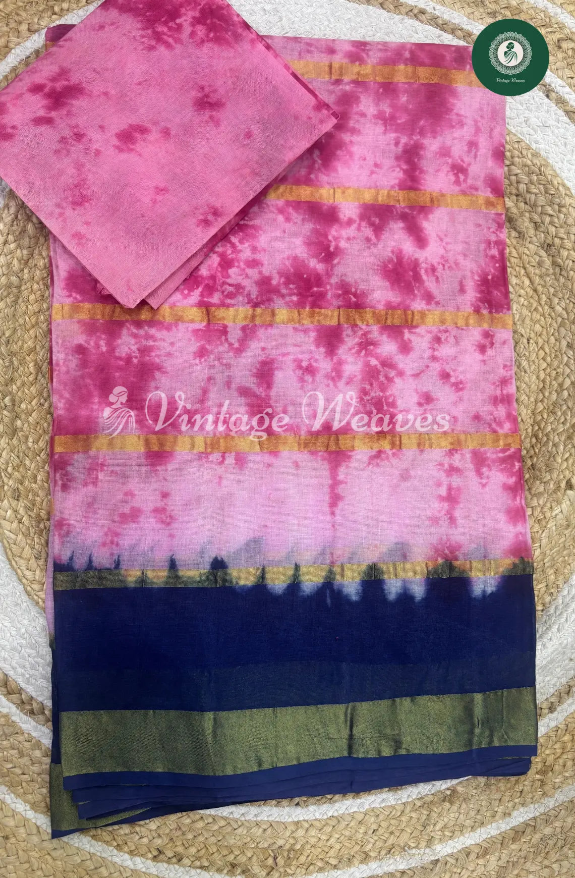 Dailywear Cotton Saree-Pink with Blue