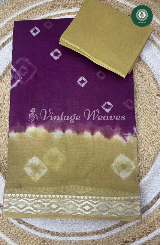 Dailywear Cotton Saree-Purple with Skin