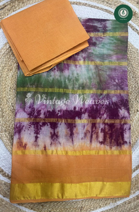 Dailywear Cotton Saree-Purple with Skin1
