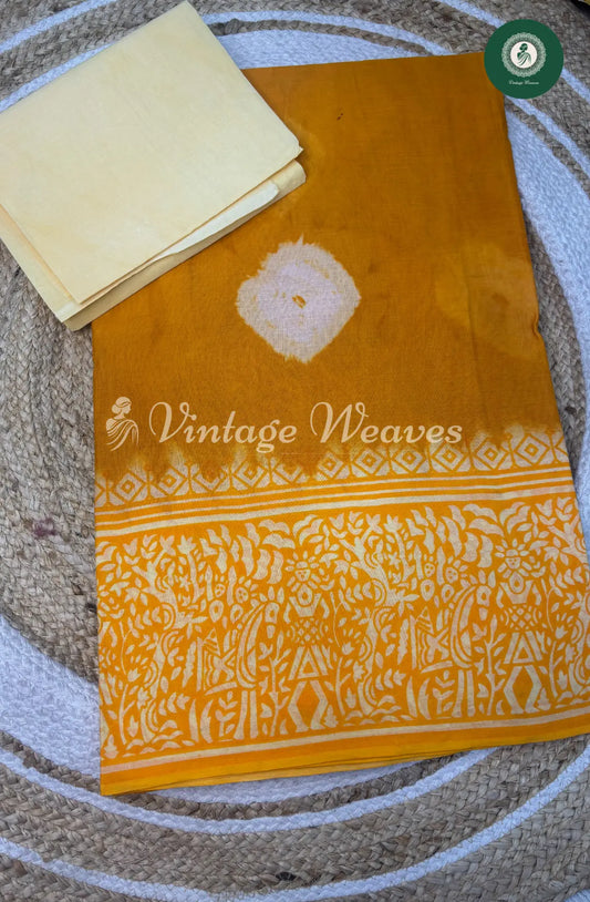 Dailywear Cotton Saree -Yellow