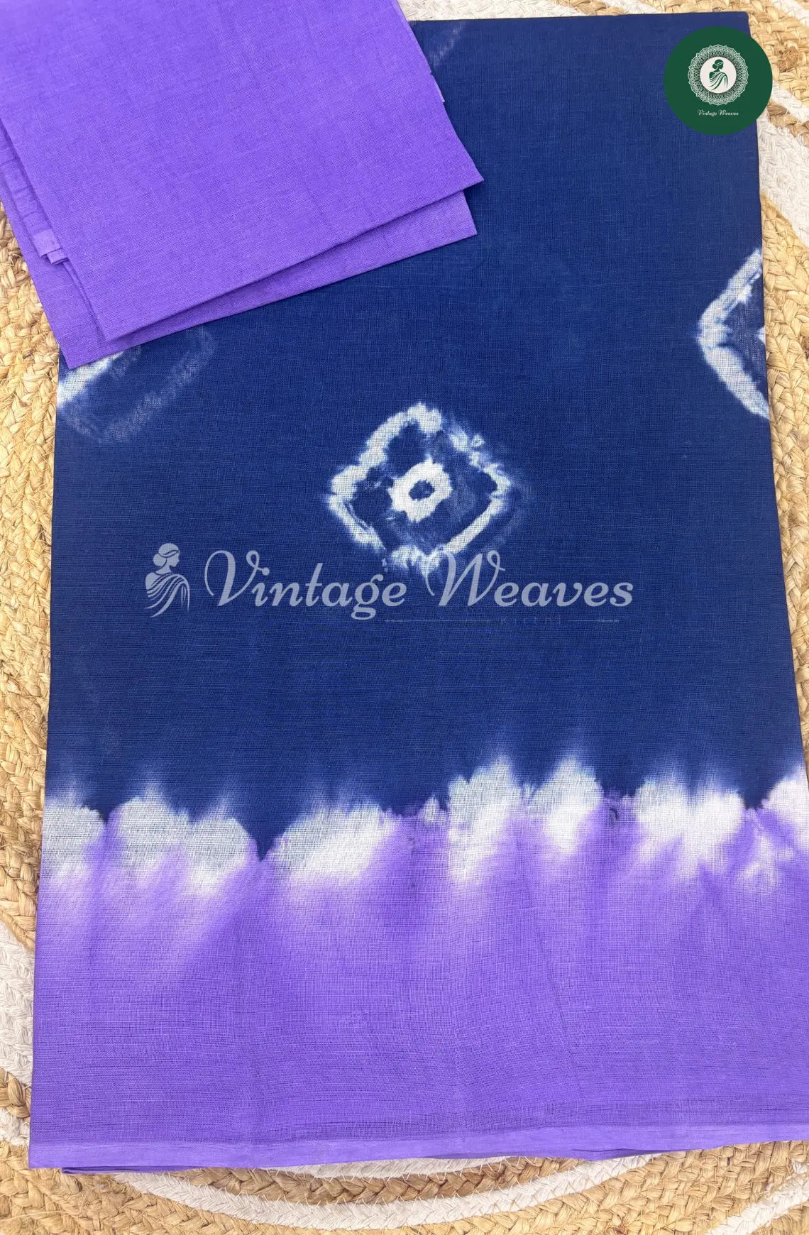 Dailywear Cotton Saree Bandhini -Blue with Purple