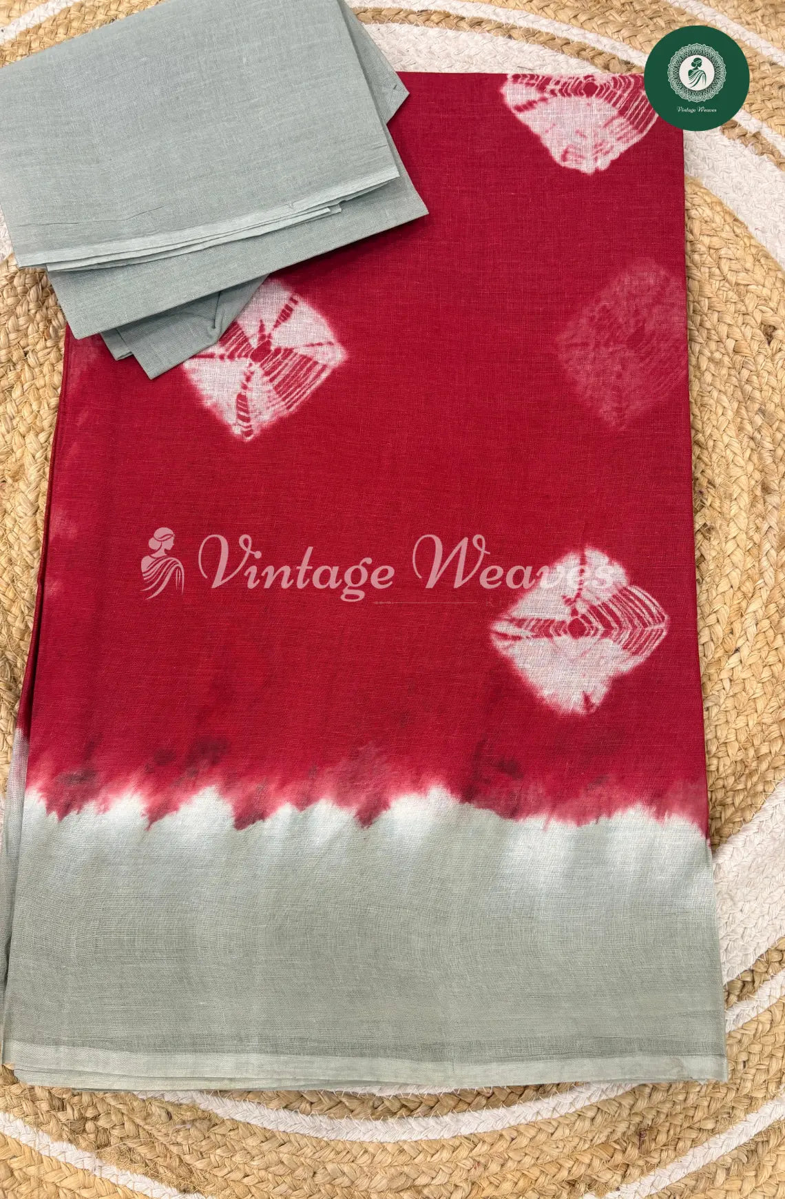 Dailywear Cotton Saree Bandhini -Red with Grey