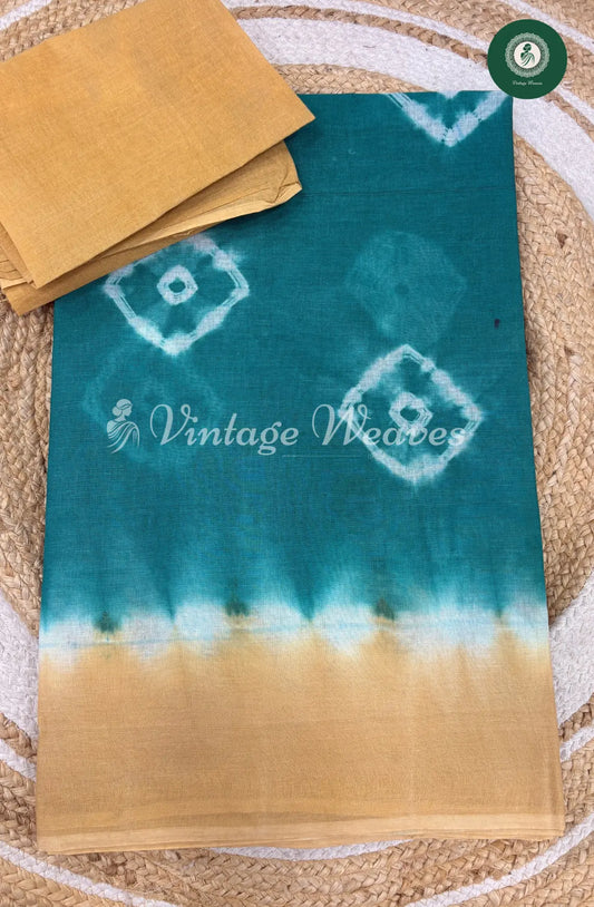 Dailywear Cotton Saree Bandhini -SeaBlue with Sandal