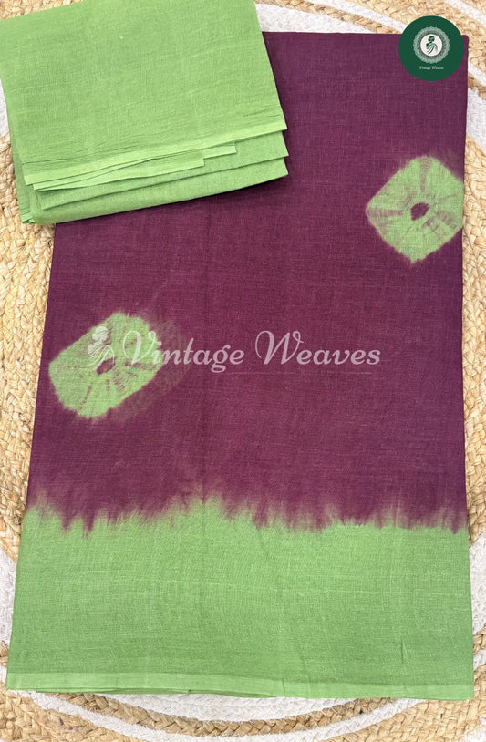 Dailywear Cotton Saree Bandhini -Wine with Green