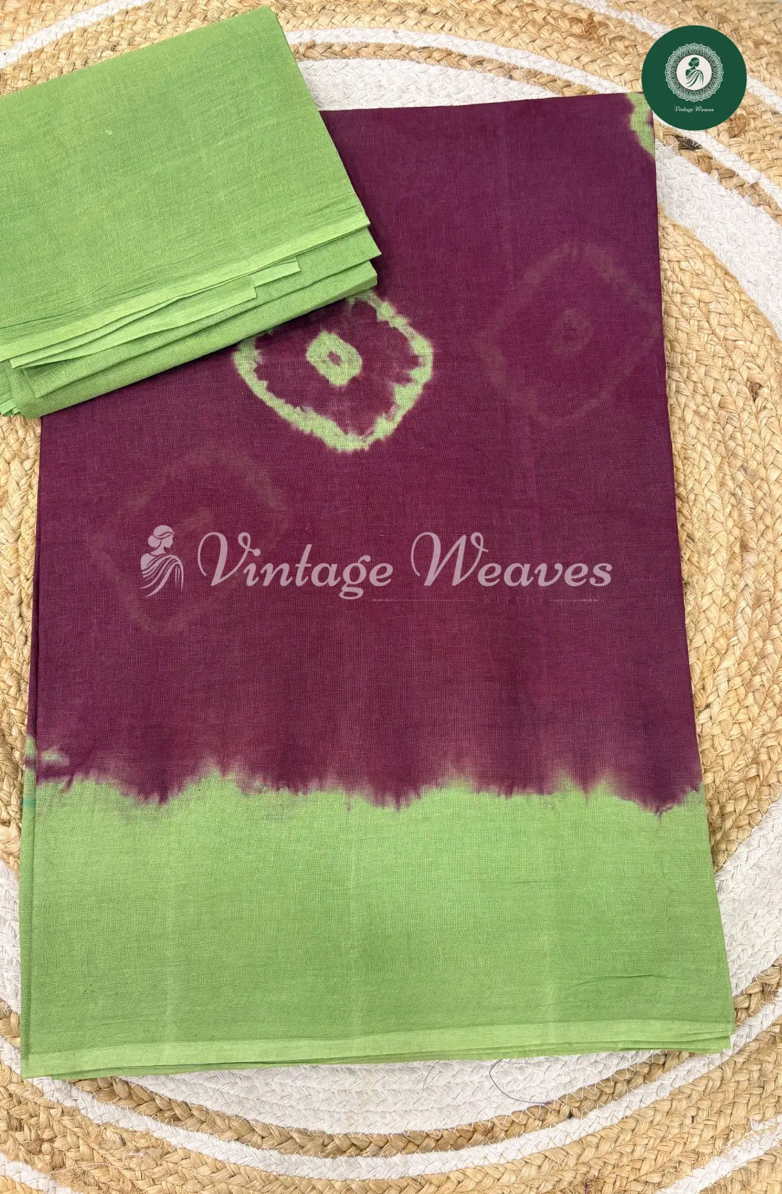 Dailywear Cotton Saree Bandhini -Wine with Green1