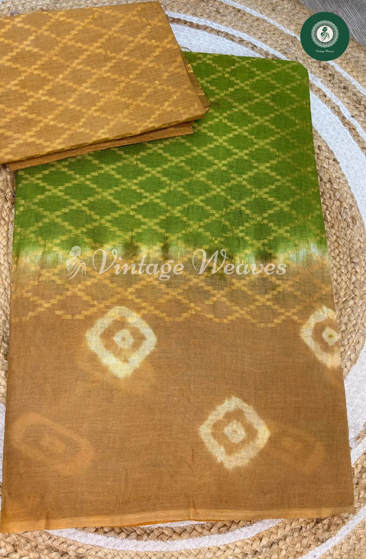 Daily wear Cotton Saree Bandhini Border-Green