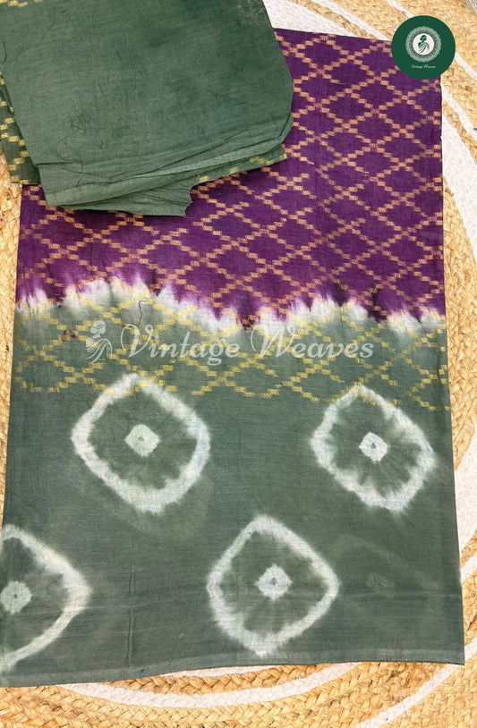 Daily wear Cotton Saree Bandhini Border-Purple