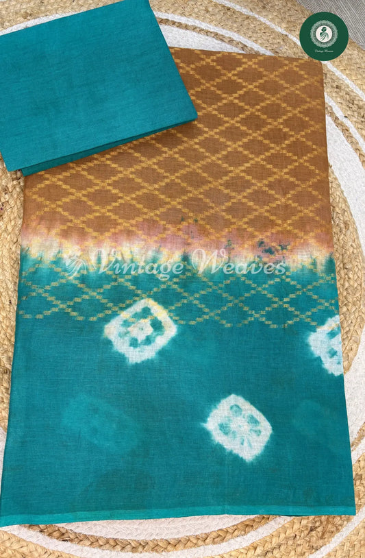 Daily wear Cotton Saree Bandhini Border- Skin