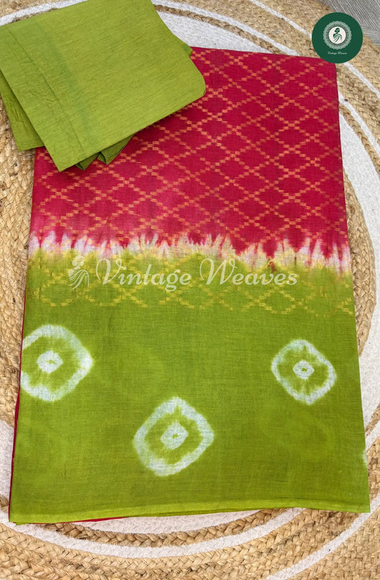 Daily wear Cotton Saree Bandhini Border-Pink
