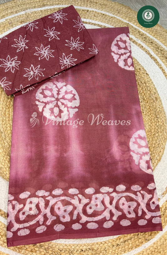 Daily wear Cotton Saree Circle Print- Dusky Rose