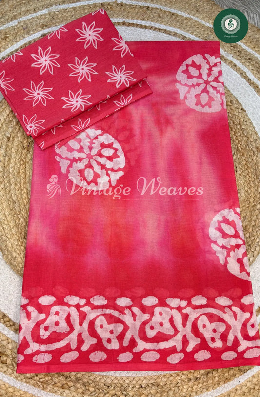 Daily wear Cotton Saree Circle Print- Peach