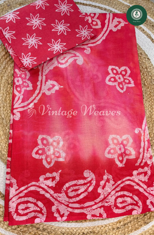 Daily wear Cotton Saree Leaf Print-Peach