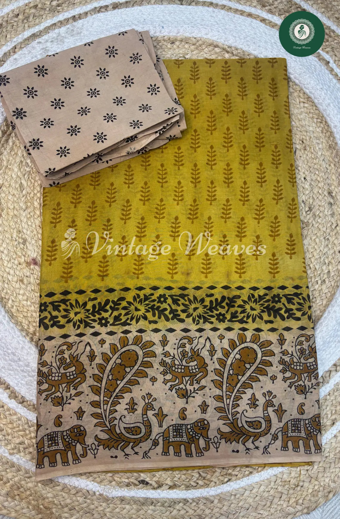 Dailywear Cotton Saree Mango Border-Yellow with Skin